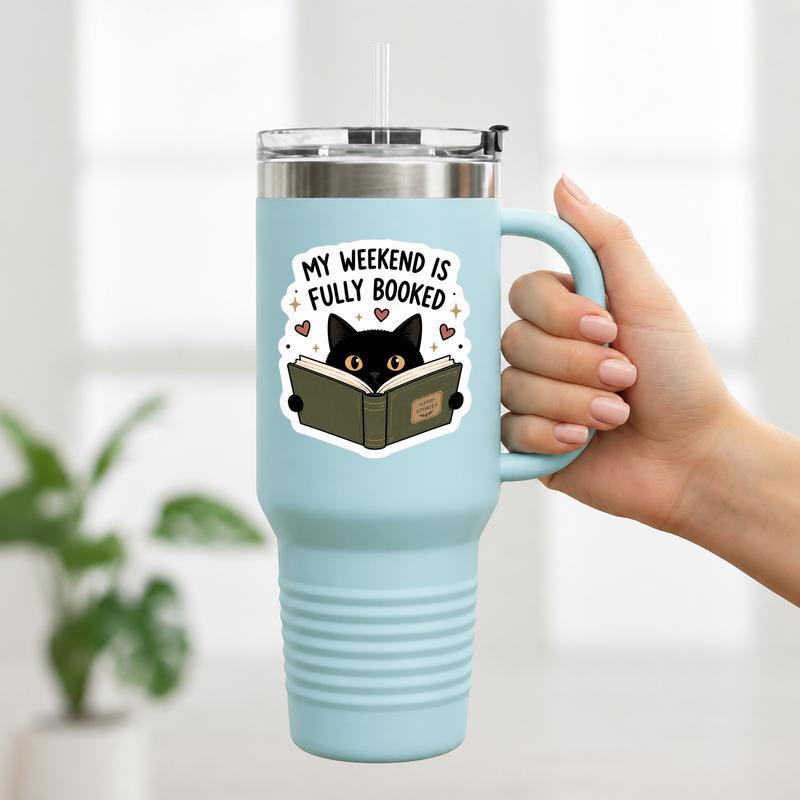 My Weekend Is Fully Booked - Introvert Cat Book Lover Sticker My Weekend Is Fully Booked - Introvert Cat Book Lover Sticker