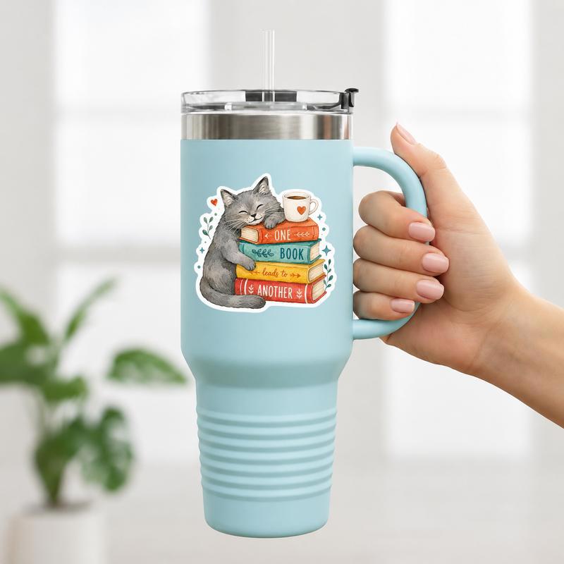 One Book Leads To Another - Cute Reading Cat Sticker