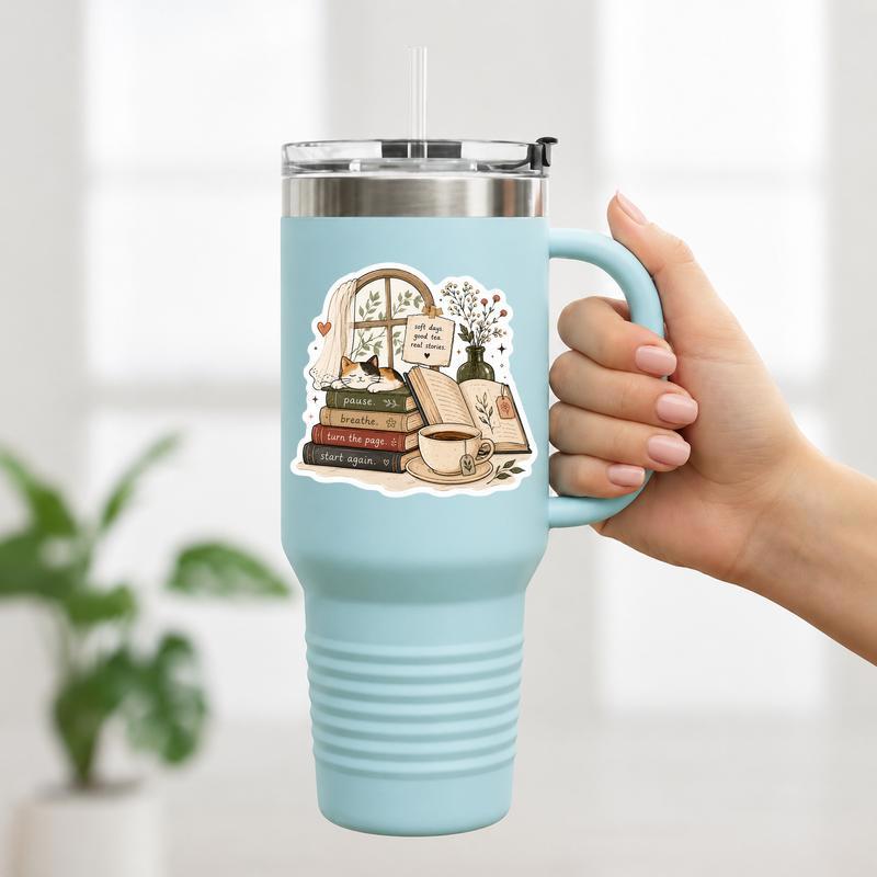 Pause Breathe, Turn The Page - Cozy Reading Life Sticker Pause Breathe, Turn The Page - Cozy Reading Life Sticker
