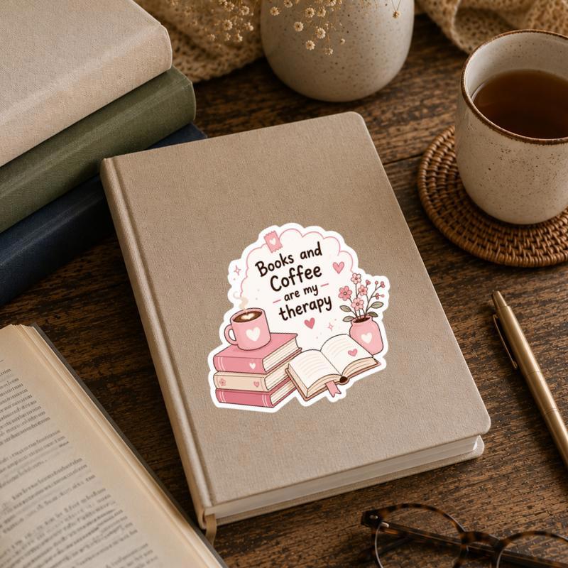 Books And Coffee Are My Therapy - Trendy Quote For Reader Sticker