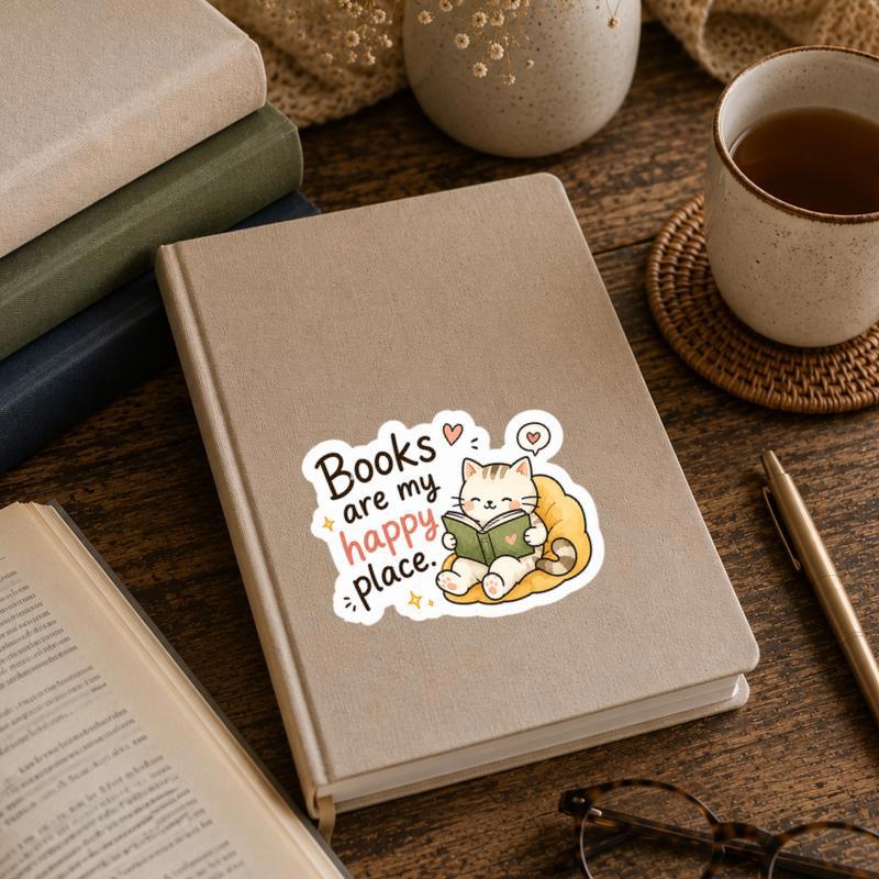 Books Are My Happy Place - Cute Reading Cat Sticker