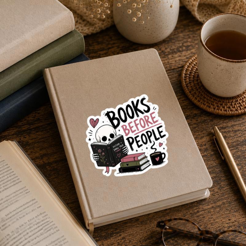Books Before People - Funny Skeleton Introvert Reader Sticker