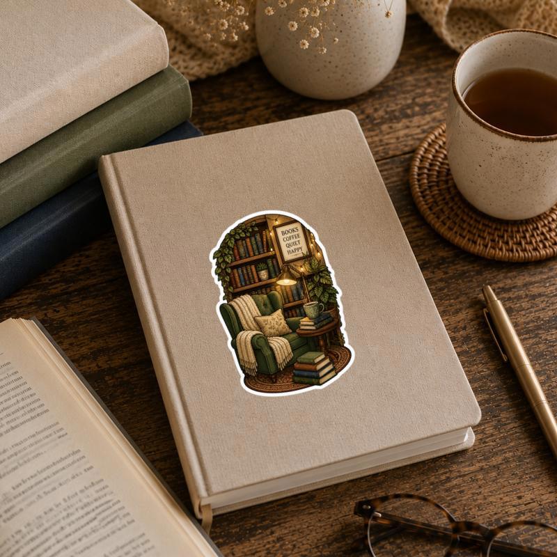 Cozy Reading Nook Sticker - Coffee And Books Library Vibes