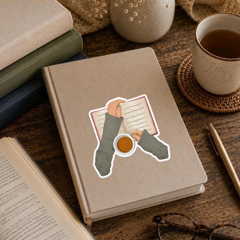Cozy Reading Ritual - Coffee And Book Sticker Cozy Reading Ritual - Coffee And Book Sticker