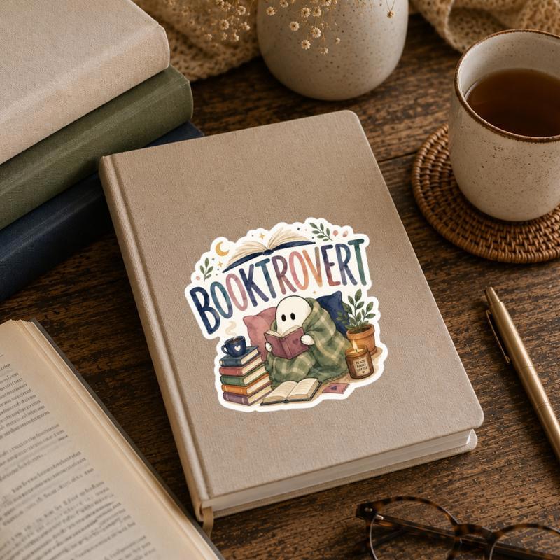 Cute Ghost Reading Books - Introvert Book Lover Sticker