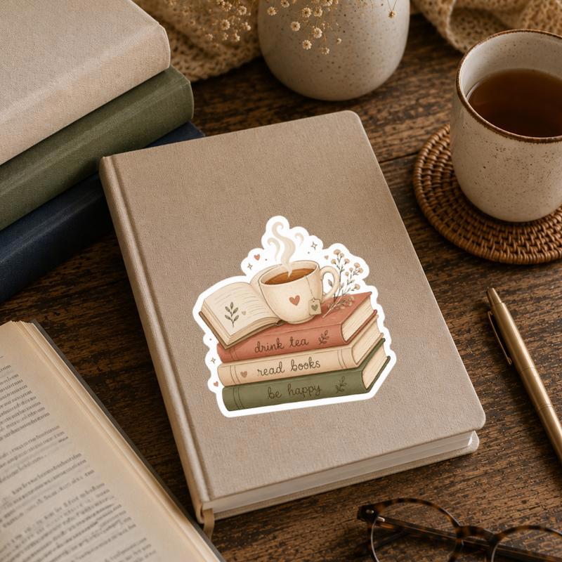 Drink Tea Read Books Be Happy - Soft Bookish Aesthetic Sticker Drink Tea Read Books Be Happy - Soft Bookish Aesthetic Sticker