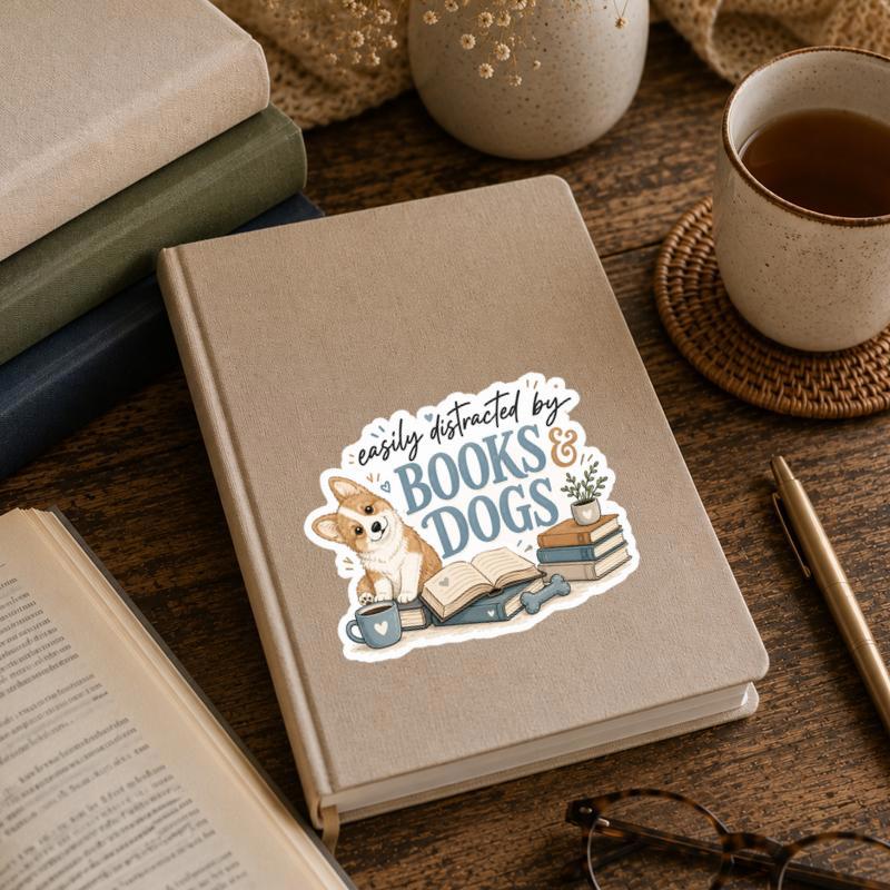 Easily Distracted By Books And Dogs - Funny Dog Reading Sticker