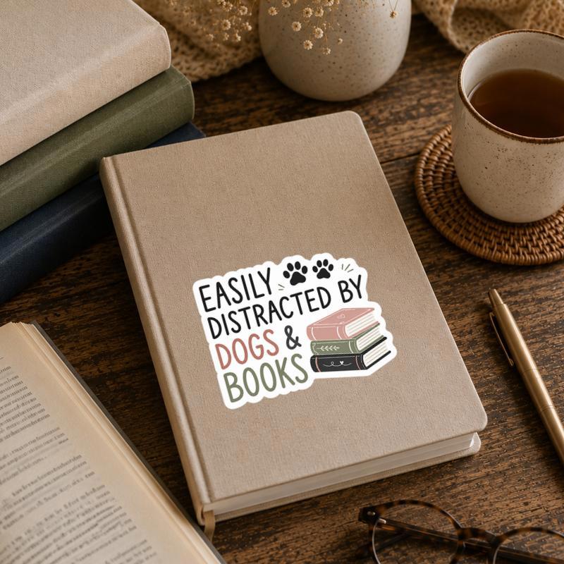 Easily Distracted By Dogs And Books - Funny Reading Quote Sticker