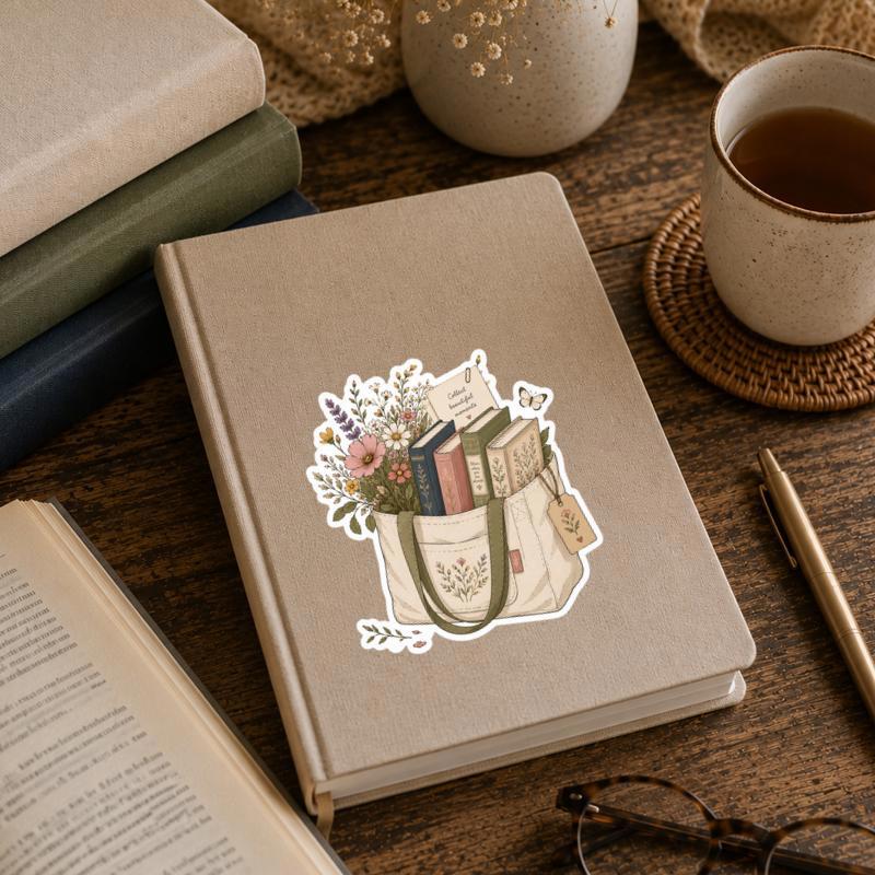 Floral Book Tote Aesthetic - Cozy Reader Sticker
