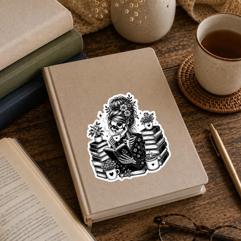 Floral Skeleton Book Club - Funny Reader Aesthetic Sticker