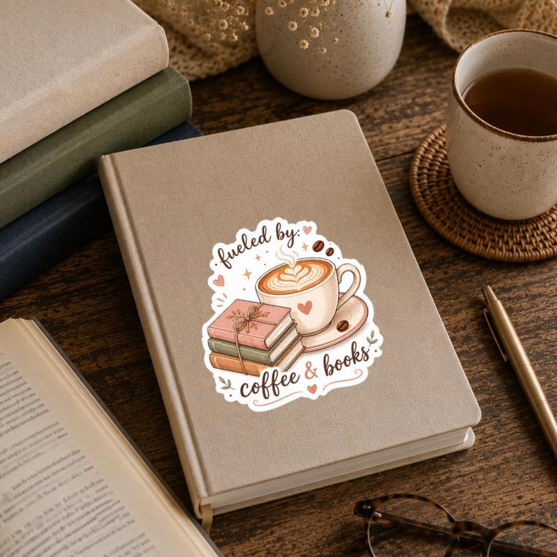 Fueled By Coffee And Books - Book Lover Sticker Fueled By Coffee And Books - Book Lover Sticker