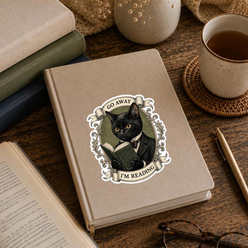 Go Away, I’m Reading - Vintage Black Cat Introvert Reader Sticker