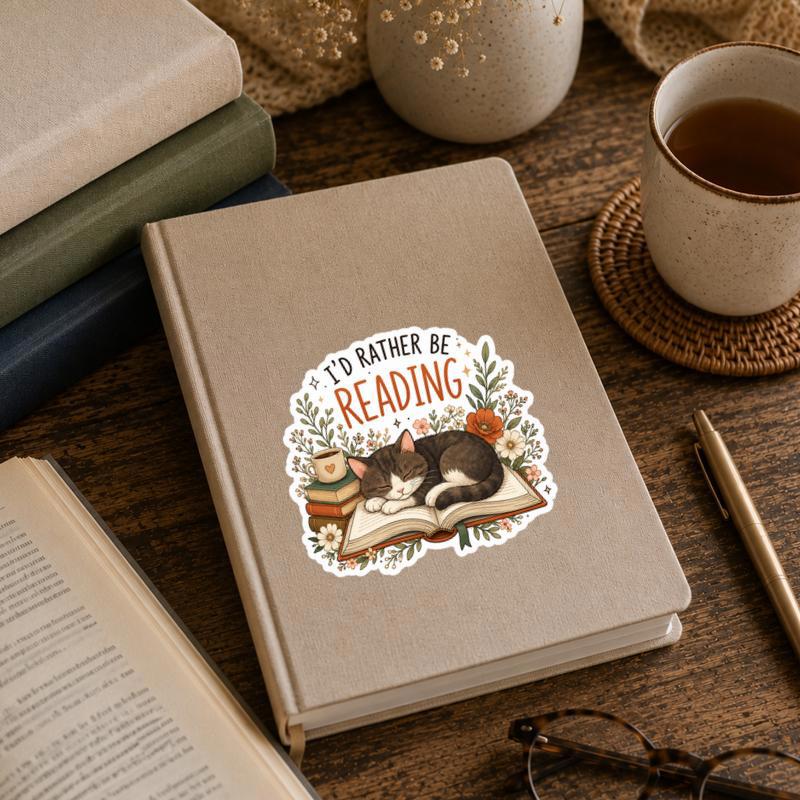 I’d Rather Be Reading - Cozy Cat Book Lover Sticker