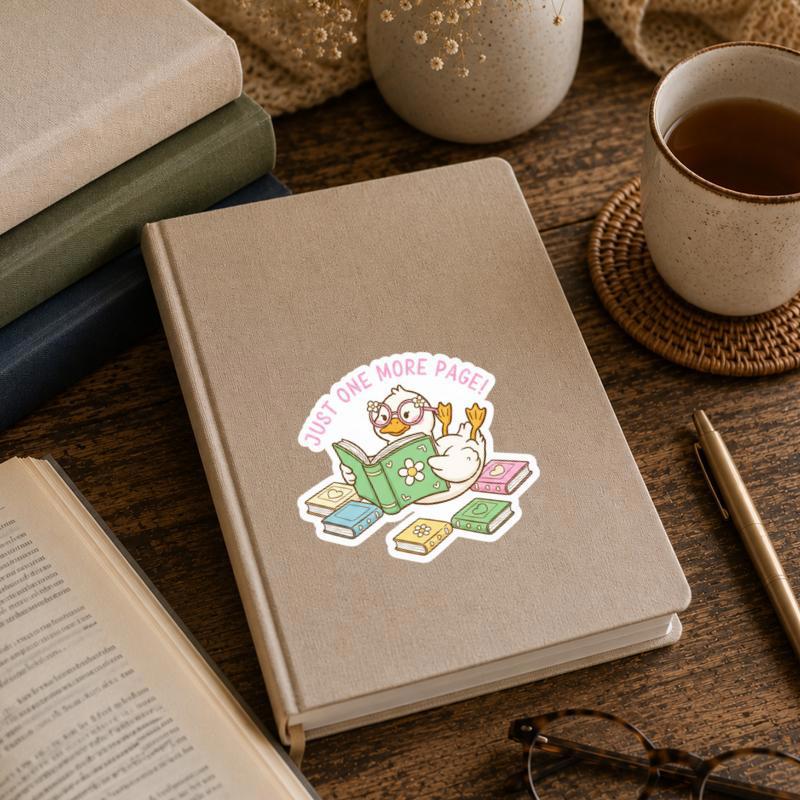Just One More Page - Cute Duck Reading Sticker