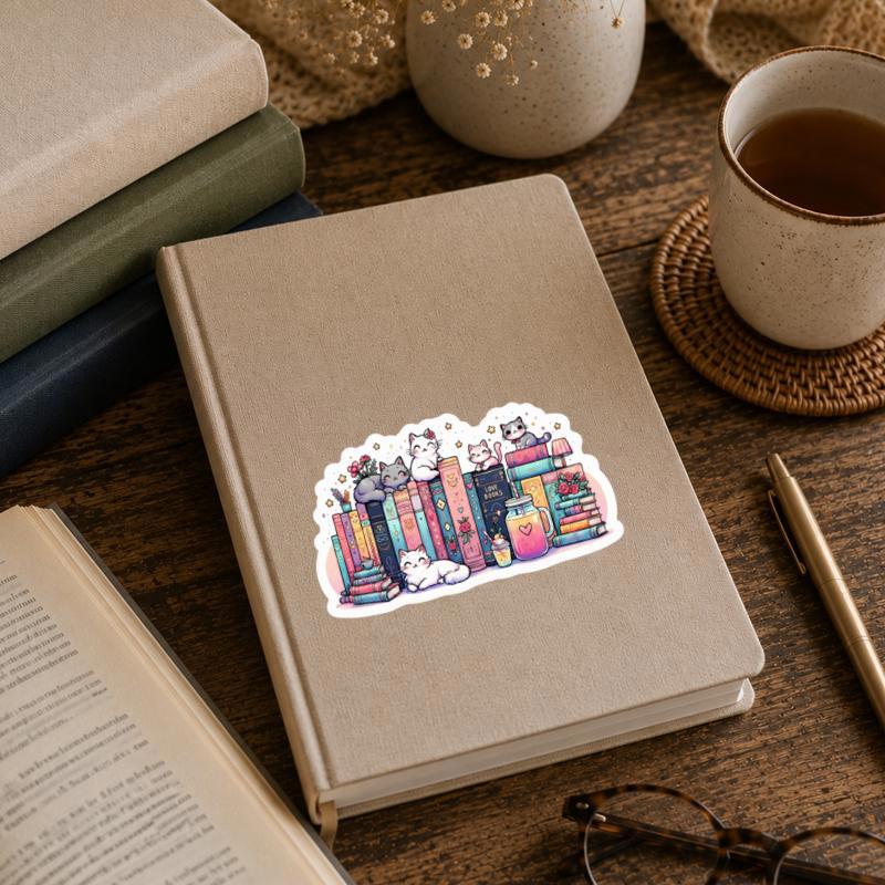 Kawaii Cat Library - Cozy Reading Corner Sticker
