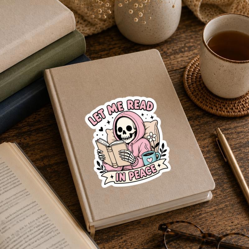 Let Me Read In Peace - Pink Skeleton Reader Sticker