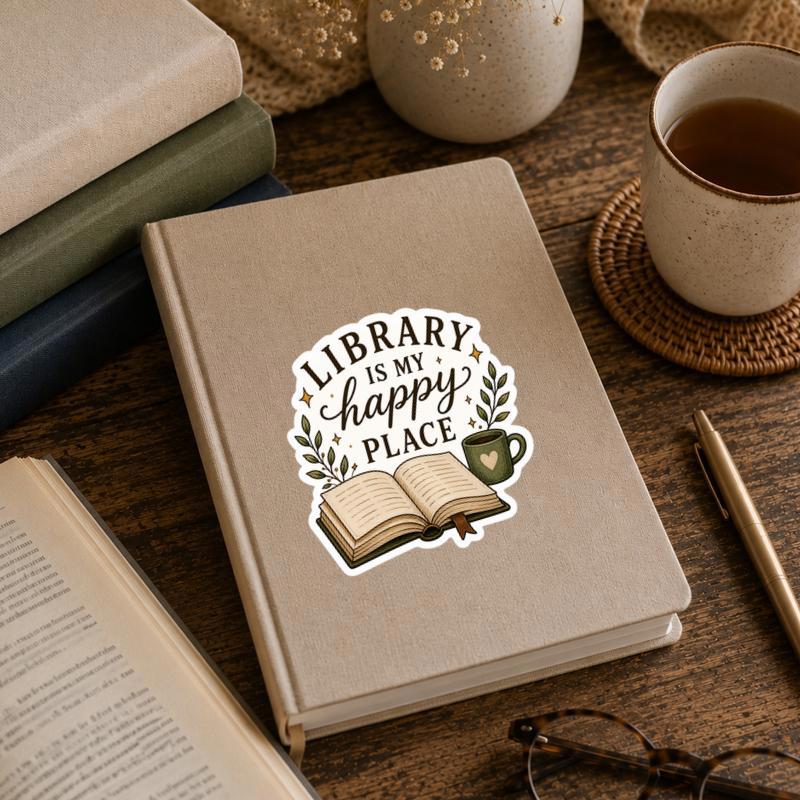 Library Is My Happy Place Sticker - Cozy Book Lover Gift