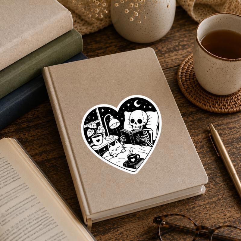 Midnight Reader Club - Cozy Skeleton Book Nook Sticker