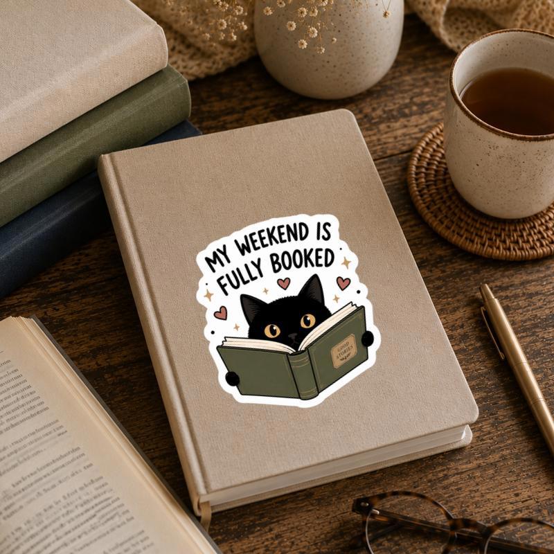 My Weekend Is Fully Booked - Introvert Cat Book Lover Sticker My Weekend Is Fully Booked - Introvert Cat Book Lover Sticker