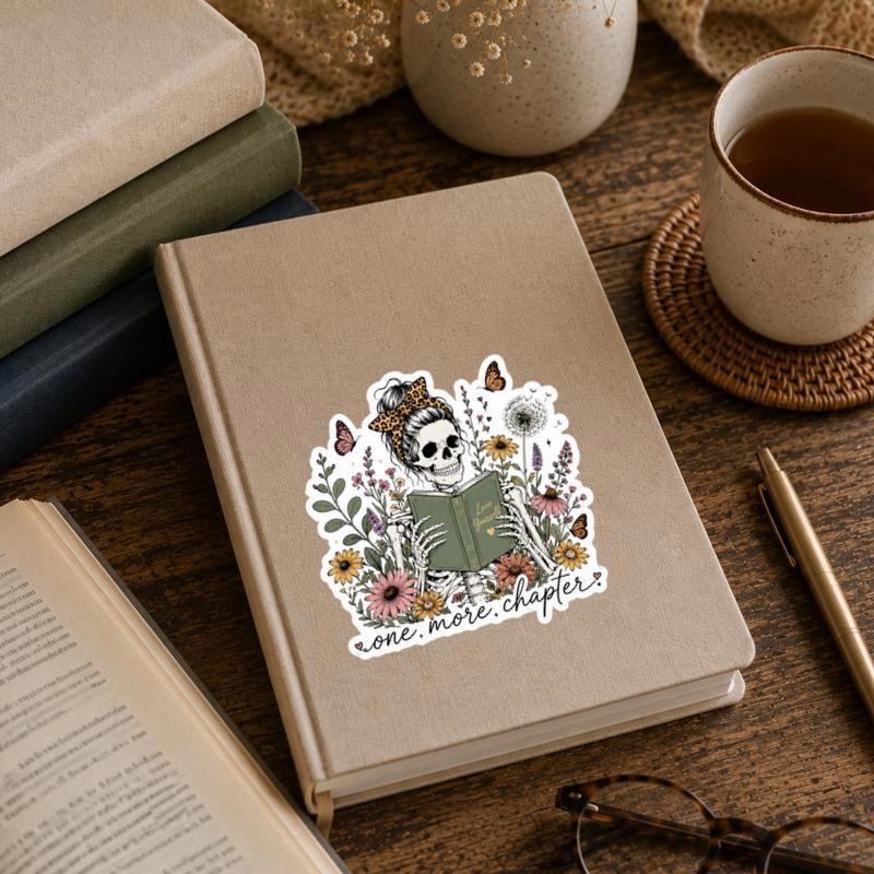 One More Chapter - Gothic Floral Skeleton Reader Sticker One More Chapter - Gothic Floral Skeleton Reader Sticker
