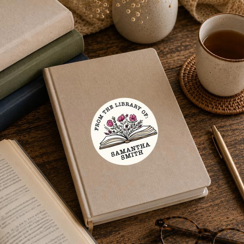 Personalized Floral Library Sticker - Gift For Book Lovers
