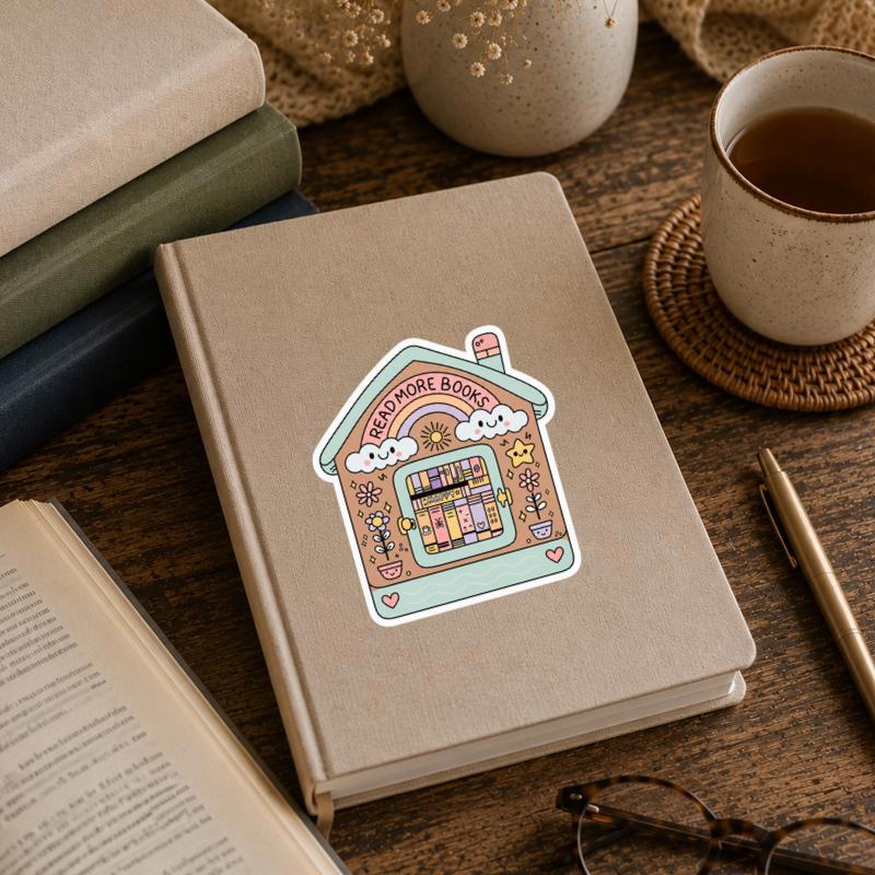 Read More Books Sticker - Cute Pastel Library House Decal