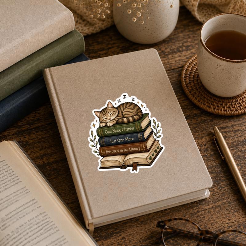 Sleeping Cat Reader Sticker - One More Chapter Bookish Mood Sleeping Cat Reader Sticker - One More Chapter Bookish Mood