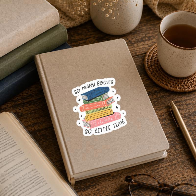 So Many Books So Little Time Sticker - Cute Pastel Book Stack