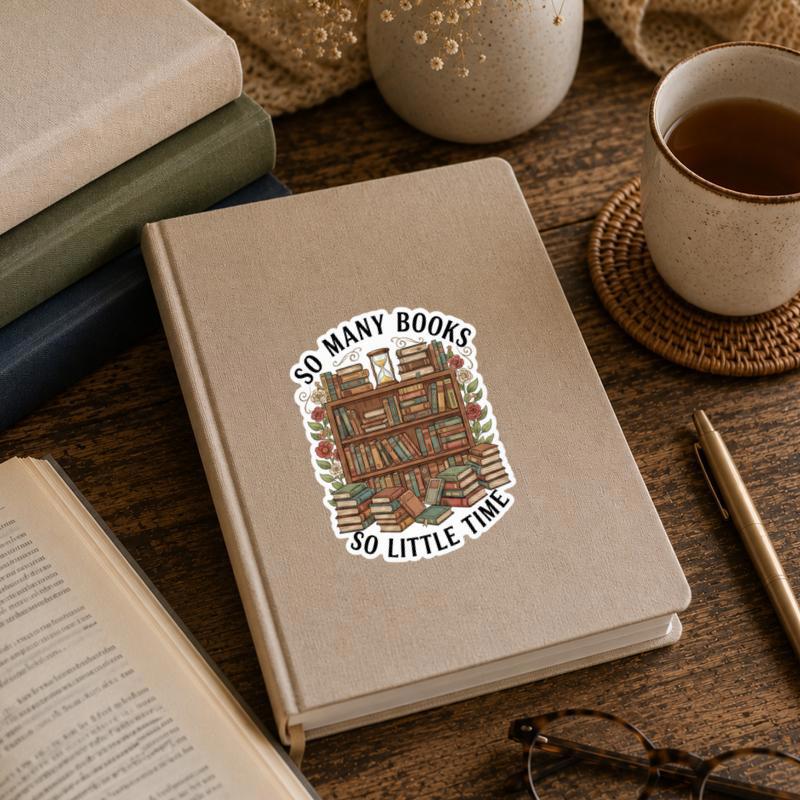 So Many Books So Little Time Sticker - Vintage Library Shelf Art