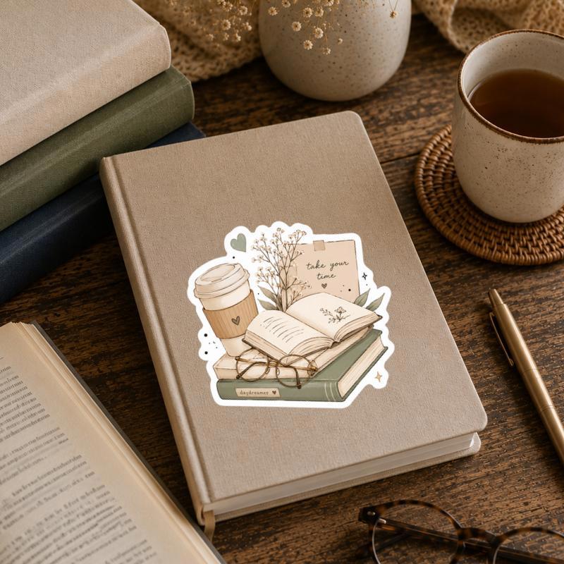 Take Your Time - Cozy Coffee And Books Art Sticker Take Your Time - Cozy Coffee And Books Art Sticker