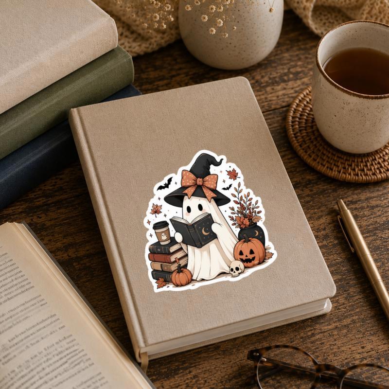 Witchy Ghost Reader - Cozy Halloween Book Club Sticker
