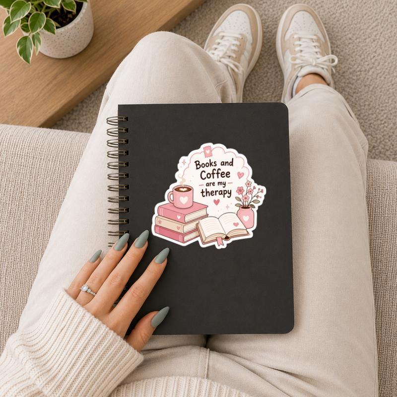Books And Coffee Are My Therapy - Trendy Quote For Reader Sticker