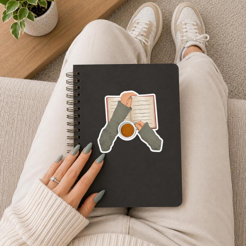 Cozy Reading Ritual - Coffee And Book Sticker Cozy Reading Ritual - Coffee And Book Sticker