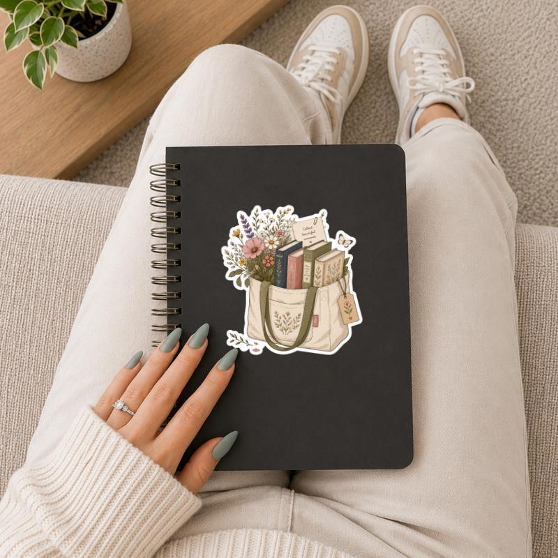 Floral Book Tote Aesthetic - Cozy Reader Sticker