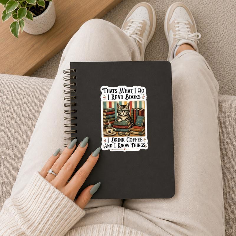 I Read Books, Drink Coffee And Know Things - Vintage Cat Art Sticker