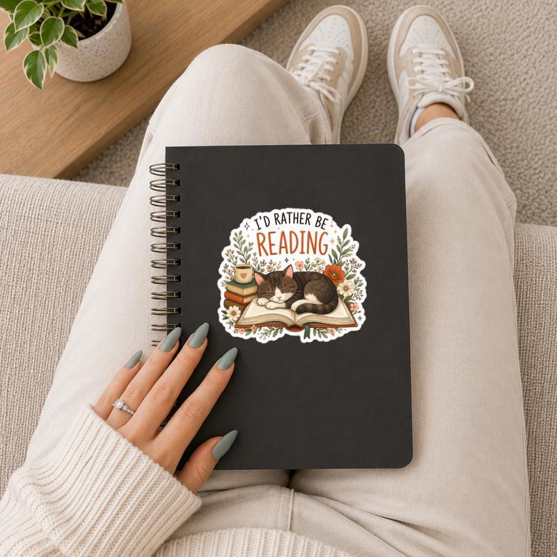 I’d Rather Be Reading - Cozy Cat Book Lover Sticker
