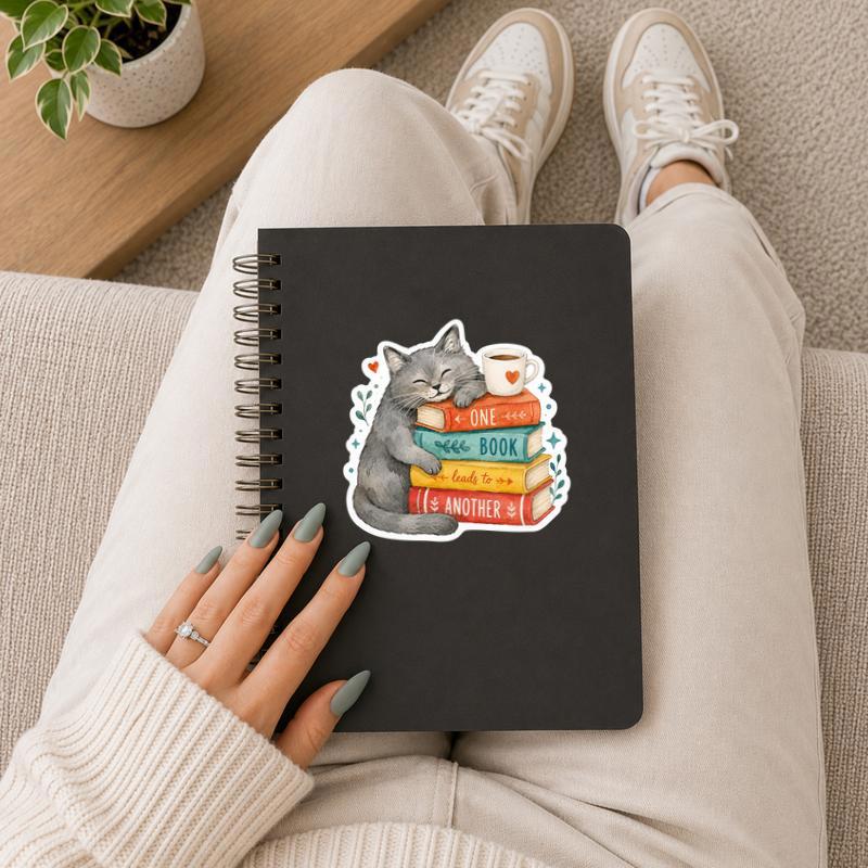 One Book Leads To Another - Cute Reading Cat Sticker