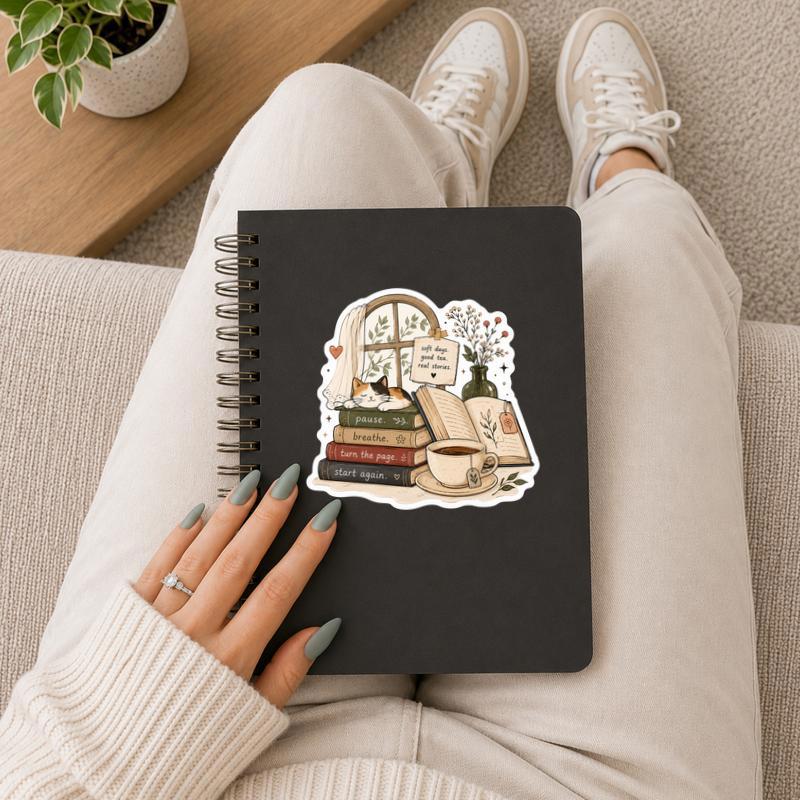 Pause Breathe, Turn The Page - Cozy Reading Life Sticker Pause Breathe, Turn The Page - Cozy Reading Life Sticker