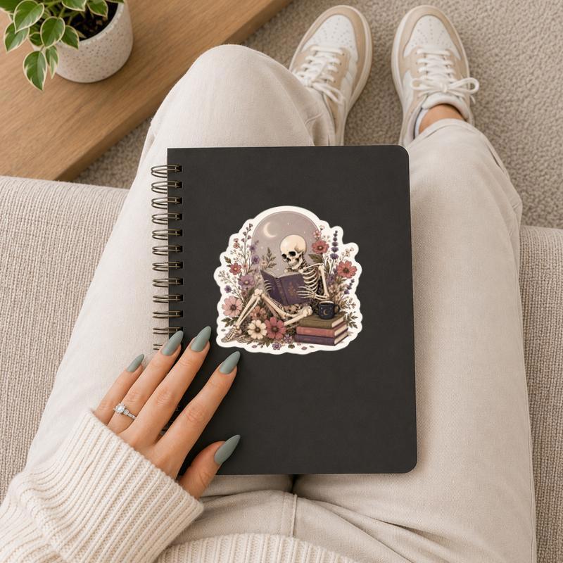 Skeleton Reading In Flowers - Gothic Book Lover Sticker