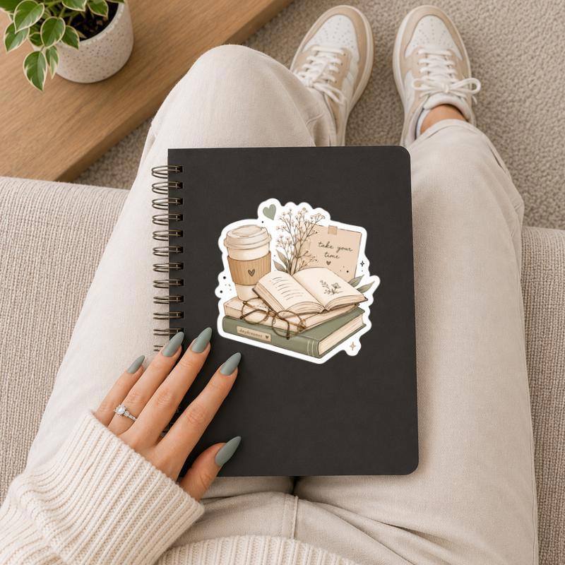 Take Your Time - Cozy Coffee And Books Art Sticker Take Your Time - Cozy Coffee And Books Art Sticker