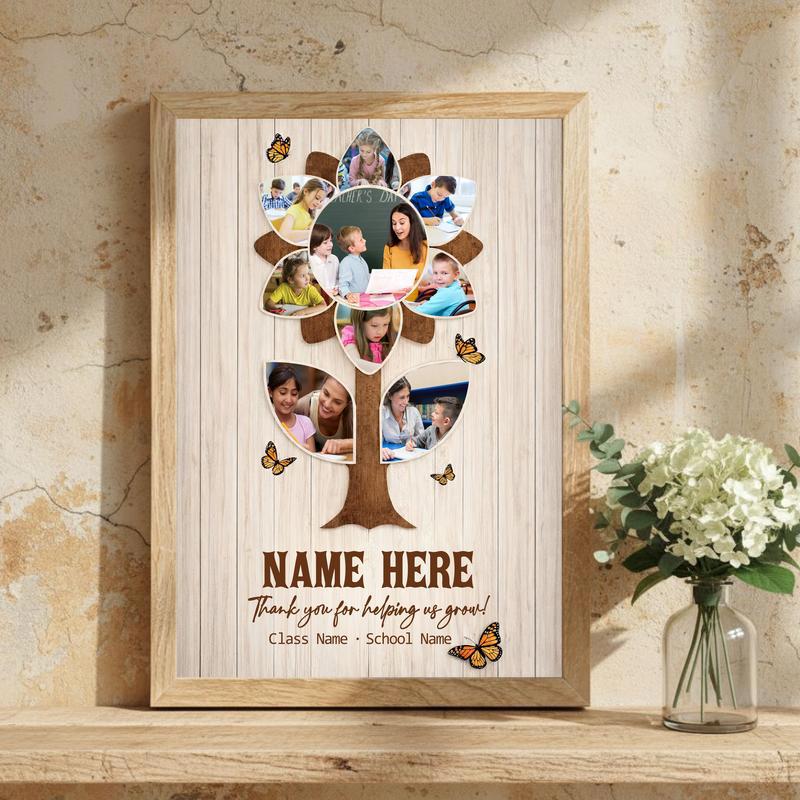 Thank You Teacher - Custom Rustic Sunflower Photo Collage Canvas