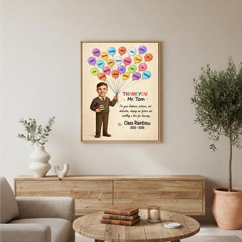 Gift For Teacher - Custom Teacher Balloon With Kids’ Names Canvas
