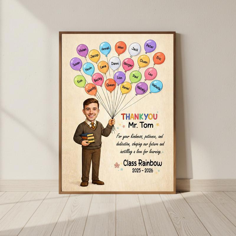 Gift For Teacher - Custom Teacher Balloon With Kids’ Names Canvas - Personalize Wall Art