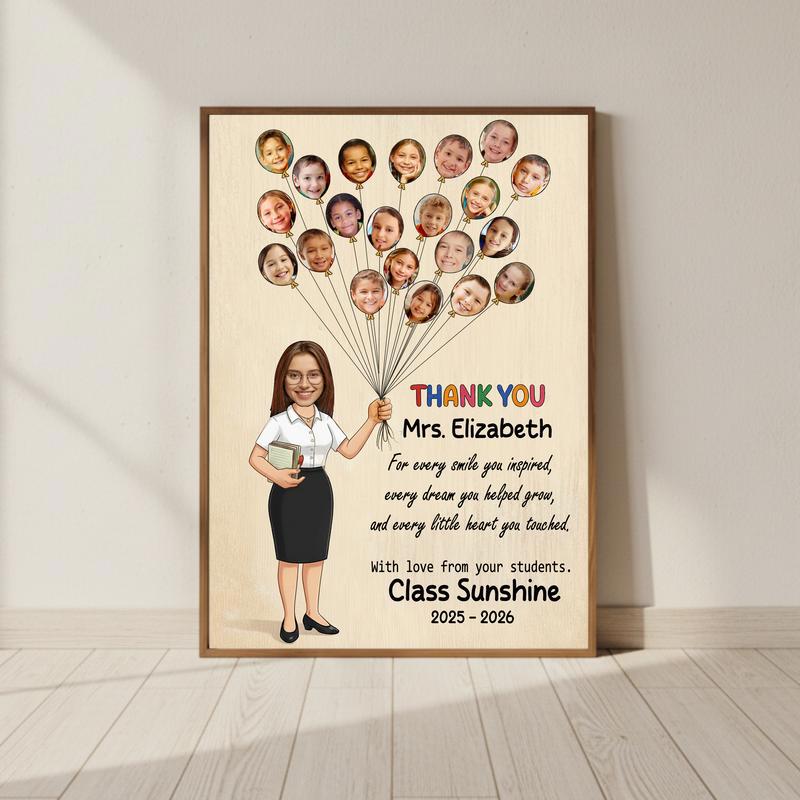 Teacher Gift - Personalized Teacher Balloon With Kids’ Faces Canvas - Personalize Wall Art