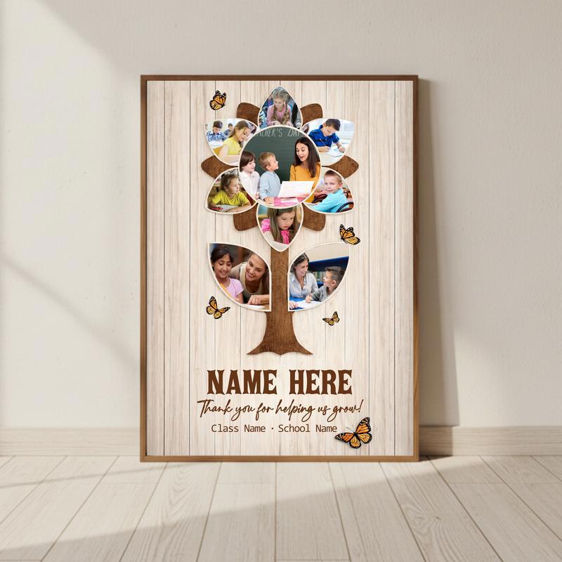 Thank You Teacher - Custom Rustic Sunflower Photo Collage Canvas - Personalize Wall Art