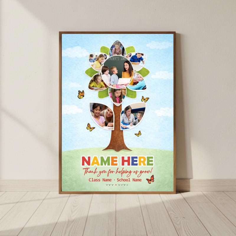 Thank You Teacher - Playful Sunflower Photo Collage Memory Canvas - Personalize Wall Art