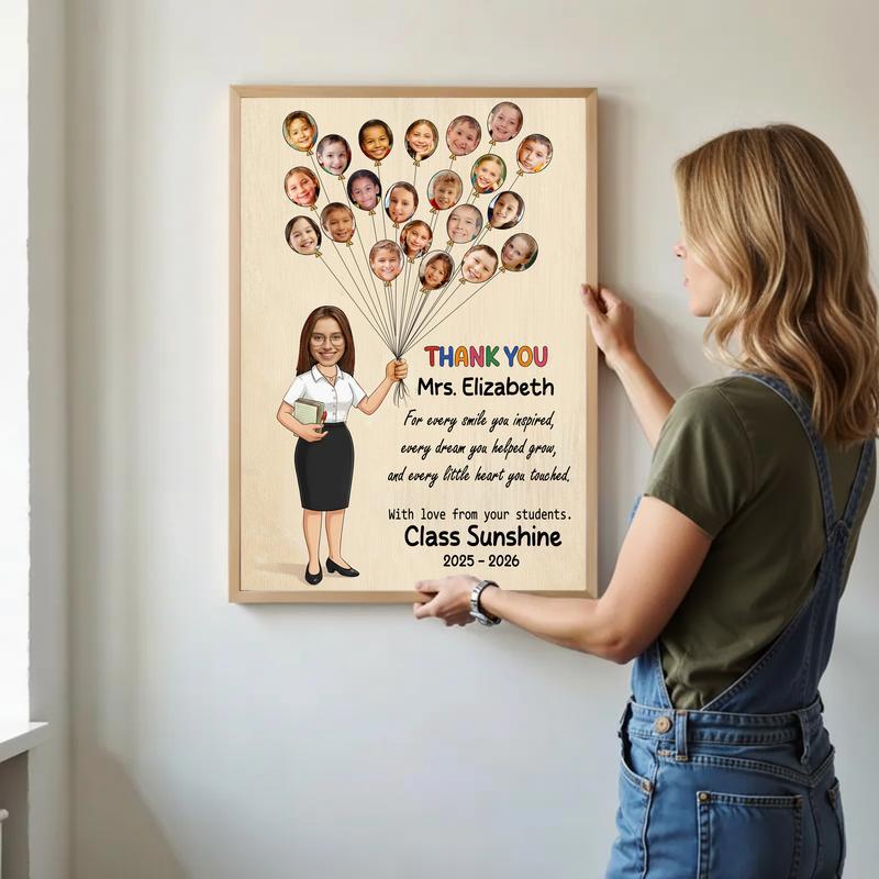 Teacher Gift - Personalized Teacher Balloon With Kids’ Faces Canvas