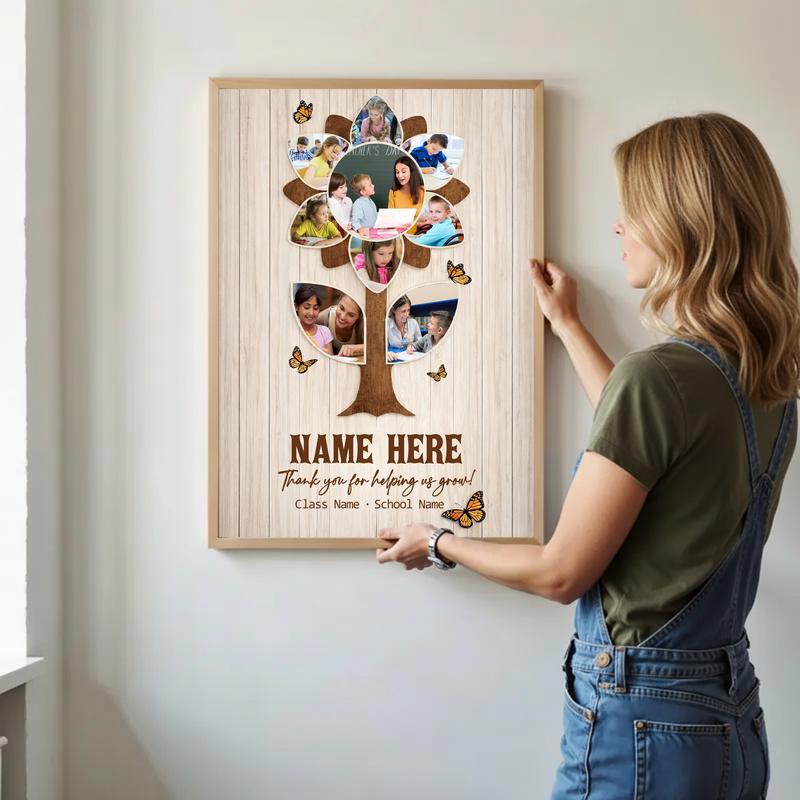 Thank You Teacher - Custom Rustic Sunflower Photo Collage Canvas