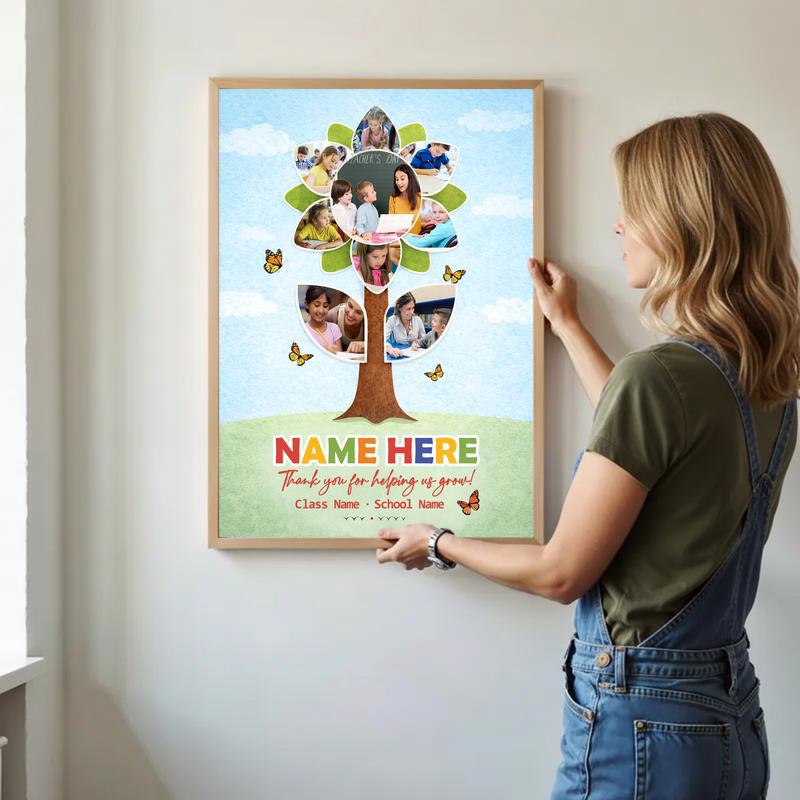 Thank You Teacher - Playful Sunflower Photo Collage Memory Canvas