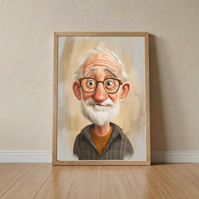 Hand-Drawn Grandpa Caricature - Custom Canvas Memory Gift - Father's Day Fun